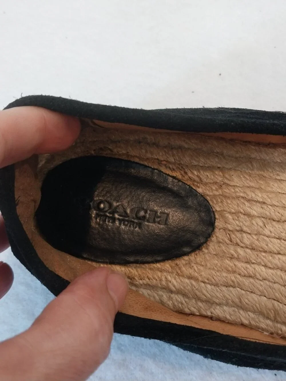 Coach Designer Comfort Shoes Womens 8 Espadrille Flats Black Suede Logo Casual.